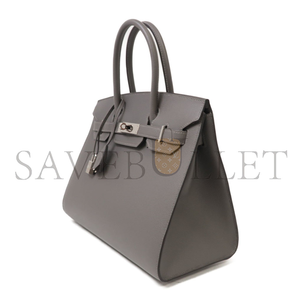 H**mes birkin 30 epsom leather pewter grey silver buckle handbag 2160900355773 (30*23*15cm)